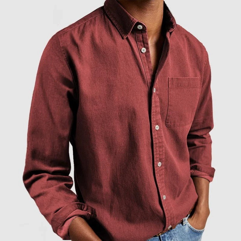 Camisa Casual Masculina de Manga Longa Confortável com Fecho de Botão
