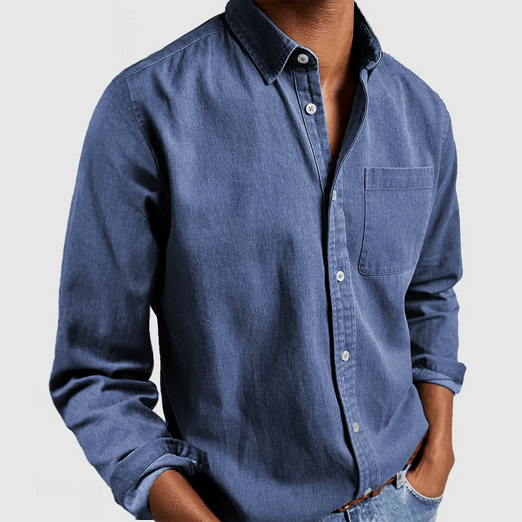 Camisa Casual Masculina de Manga Longa Confortável com Fecho de Botão