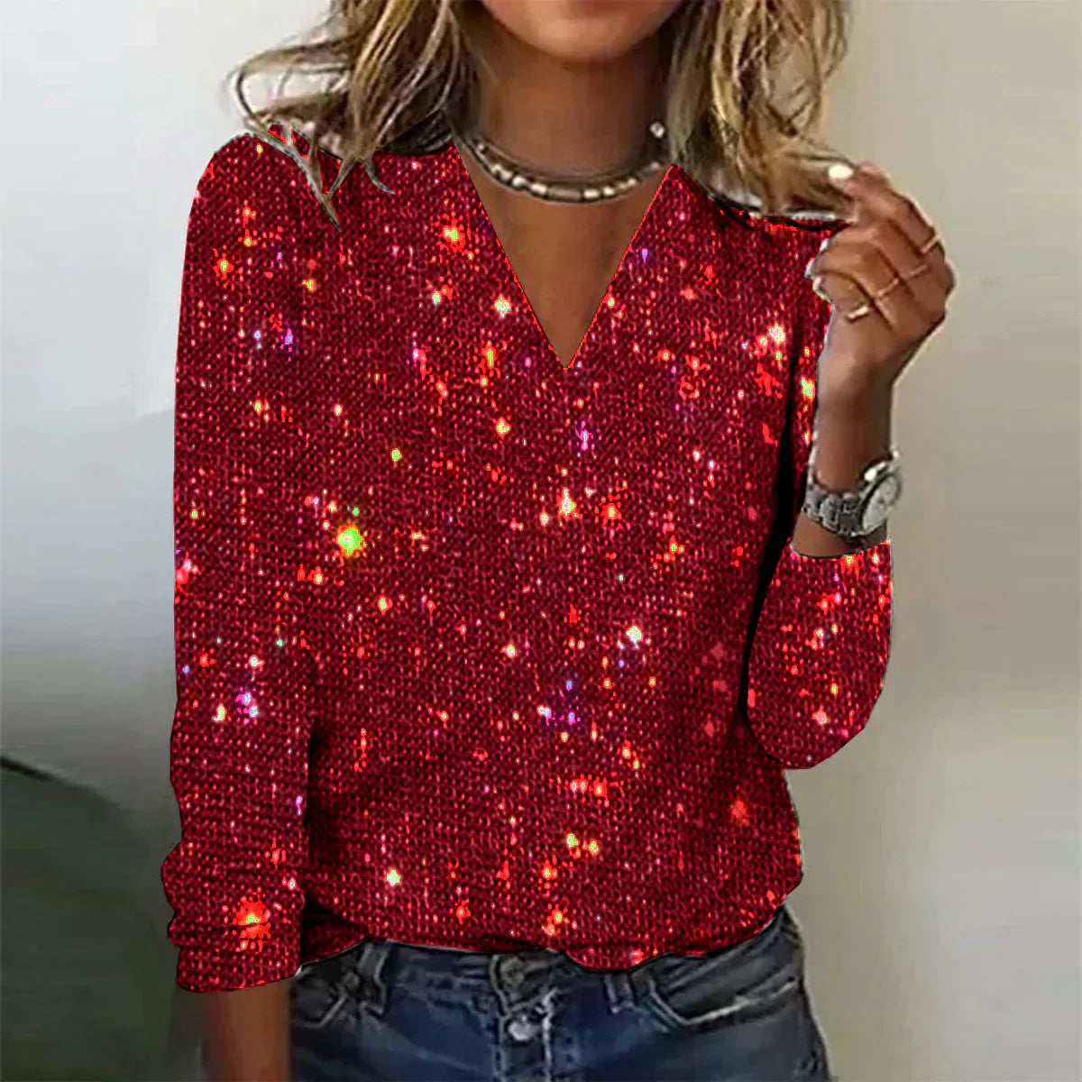 Priscilla | V-Cut Shimmer Sweater