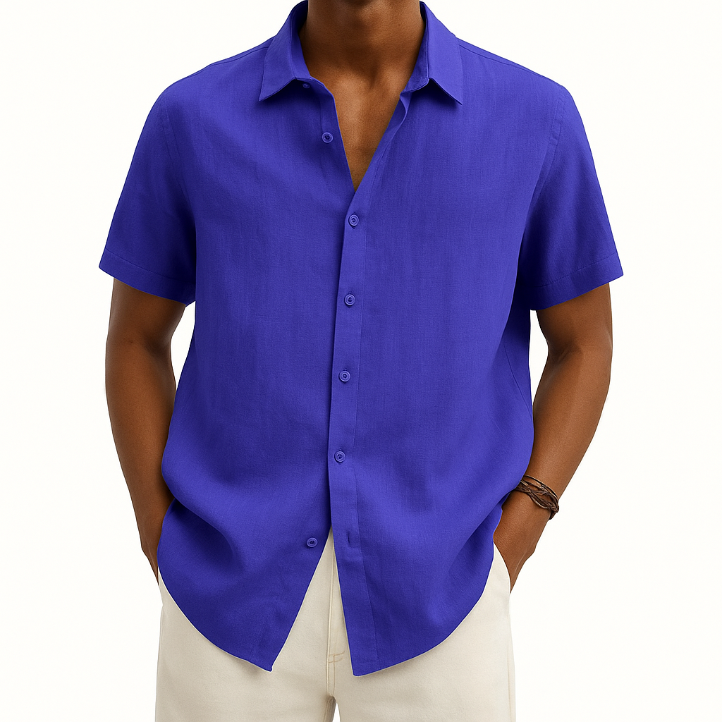 Camisa Casual Masculina de Manga Curta com Botões