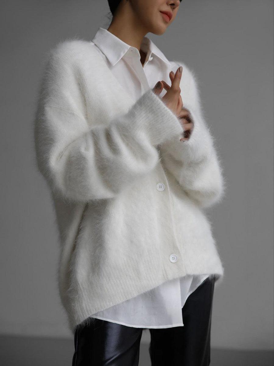 Cardigan Fluffy Oversized com Decote em V Feminino
