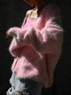 Cardigan Fluffy Oversized com Decote em V Feminino