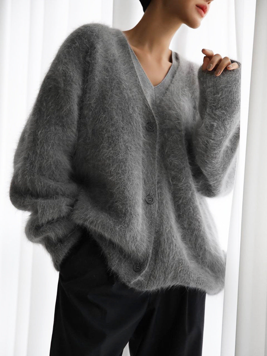 Cardigan Fluffy Oversized com Decote em V Feminino