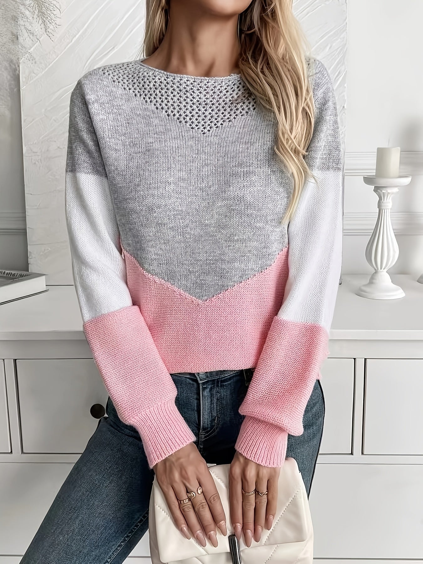 Sophie | Suéter Casual com Estampa de Blocos Coloridos e Mangas Longas