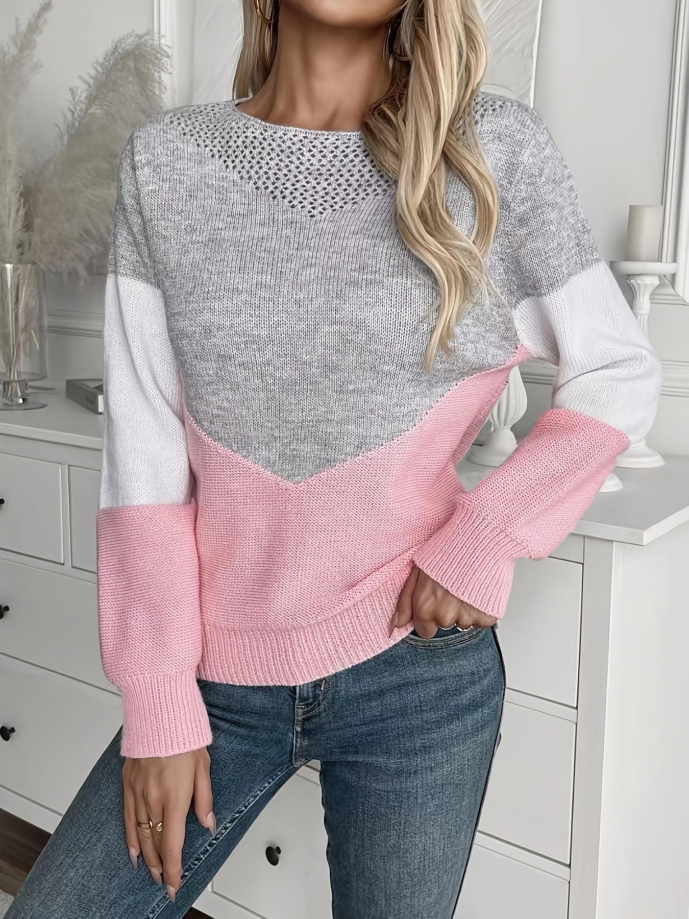 Sophie | Suéter Casual com Estampa de Blocos Coloridos e Mangas Longas