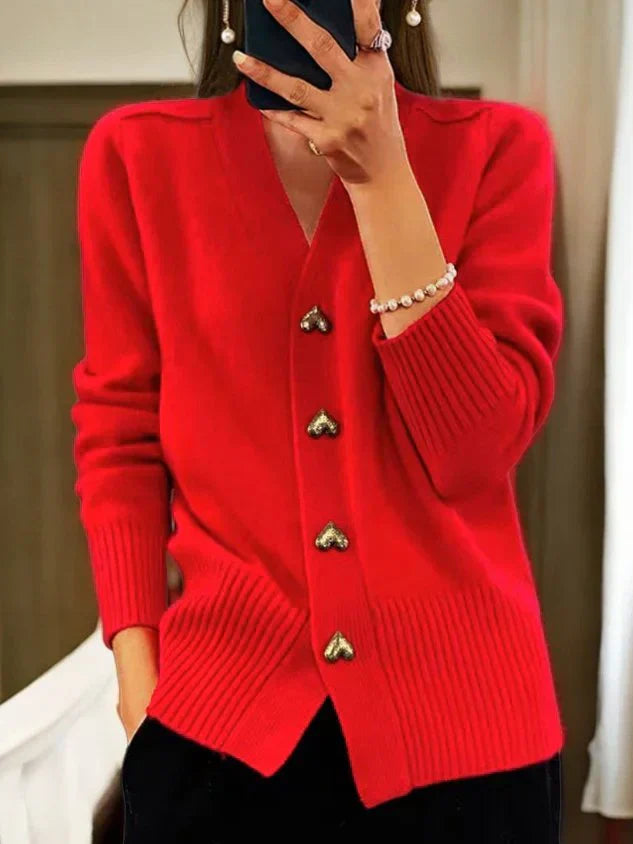 Kira - Cardigan de Tricô com Botões em Coração
