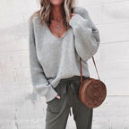 Suéter Oversized Feminino Plus Size com Decote V Profundo