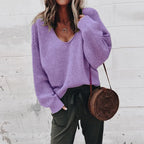 Suéter Oversized Feminino Plus Size com Decote V Profundo