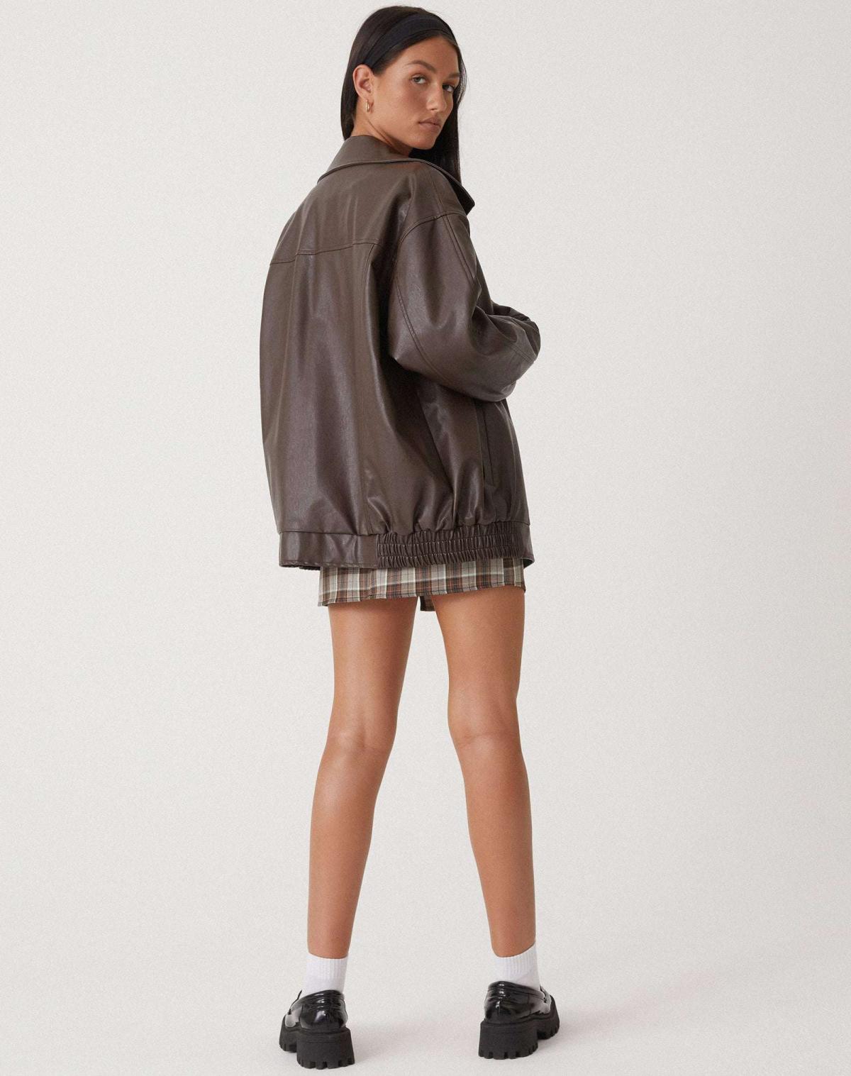 Casaco Oversized Leve de Couro Feminino