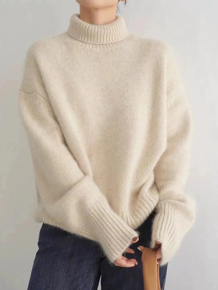 Suéteres Oversized de Gola Alta para Mulheres
