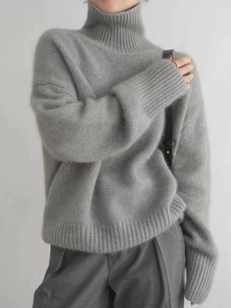 Suéteres Oversized de Gola Alta para Mulheres