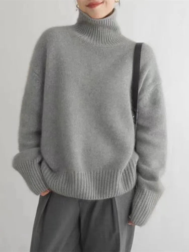 Suéteres Oversized de Gola Alta para Mulheres