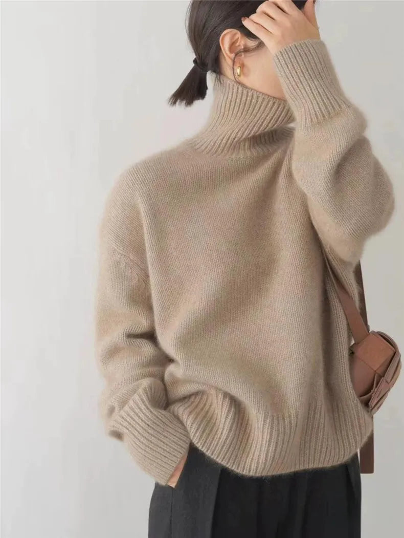 Suéteres Oversized de Gola Alta para Mulheres