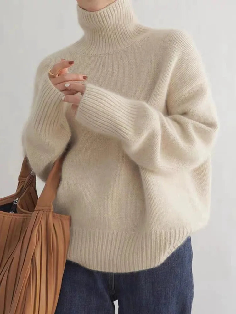 Suéteres Oversized de Gola Alta para Mulheres